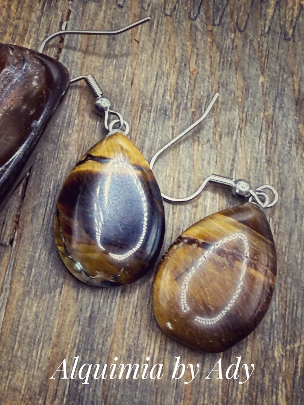 Big Tiger Eye Teardrop Dangle Earrings - Brown